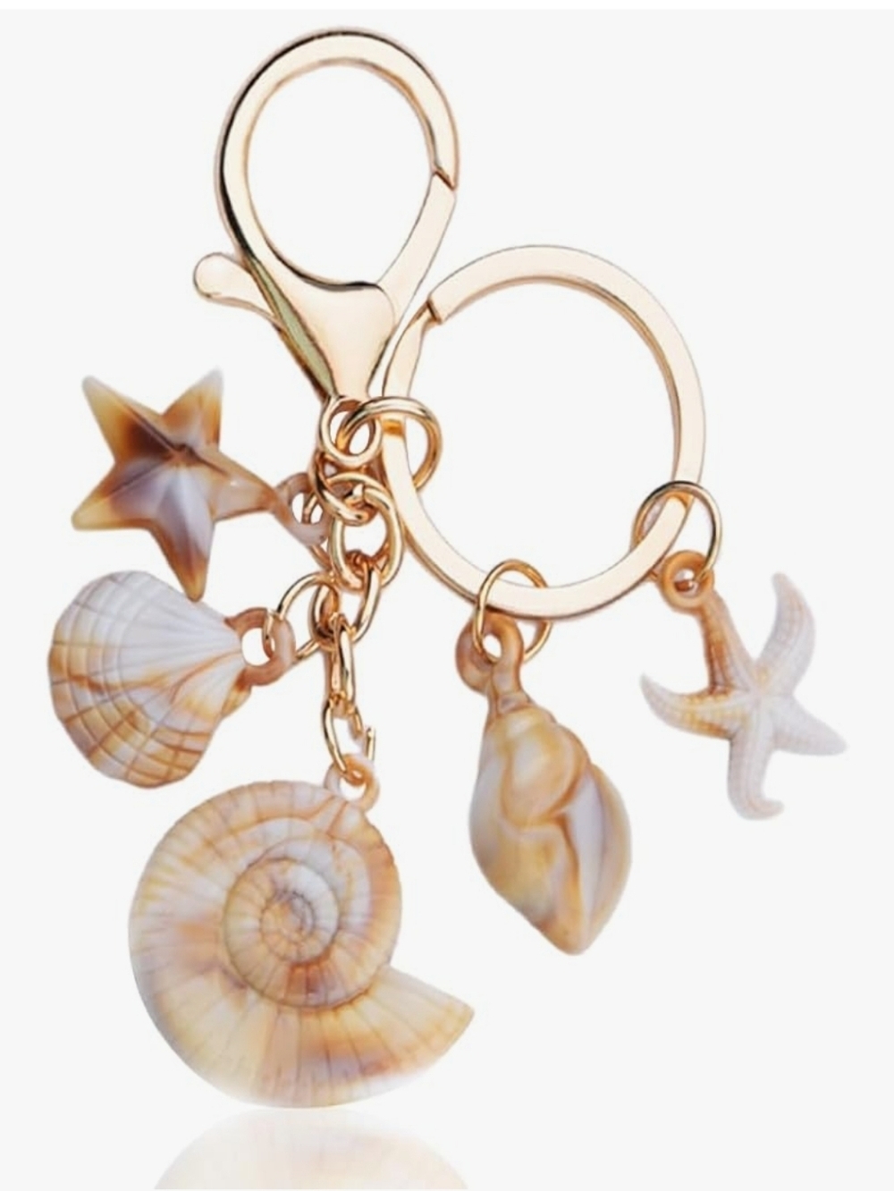 Seashell Charm Keychain for Women - Gold Tone Beach Shell Charms